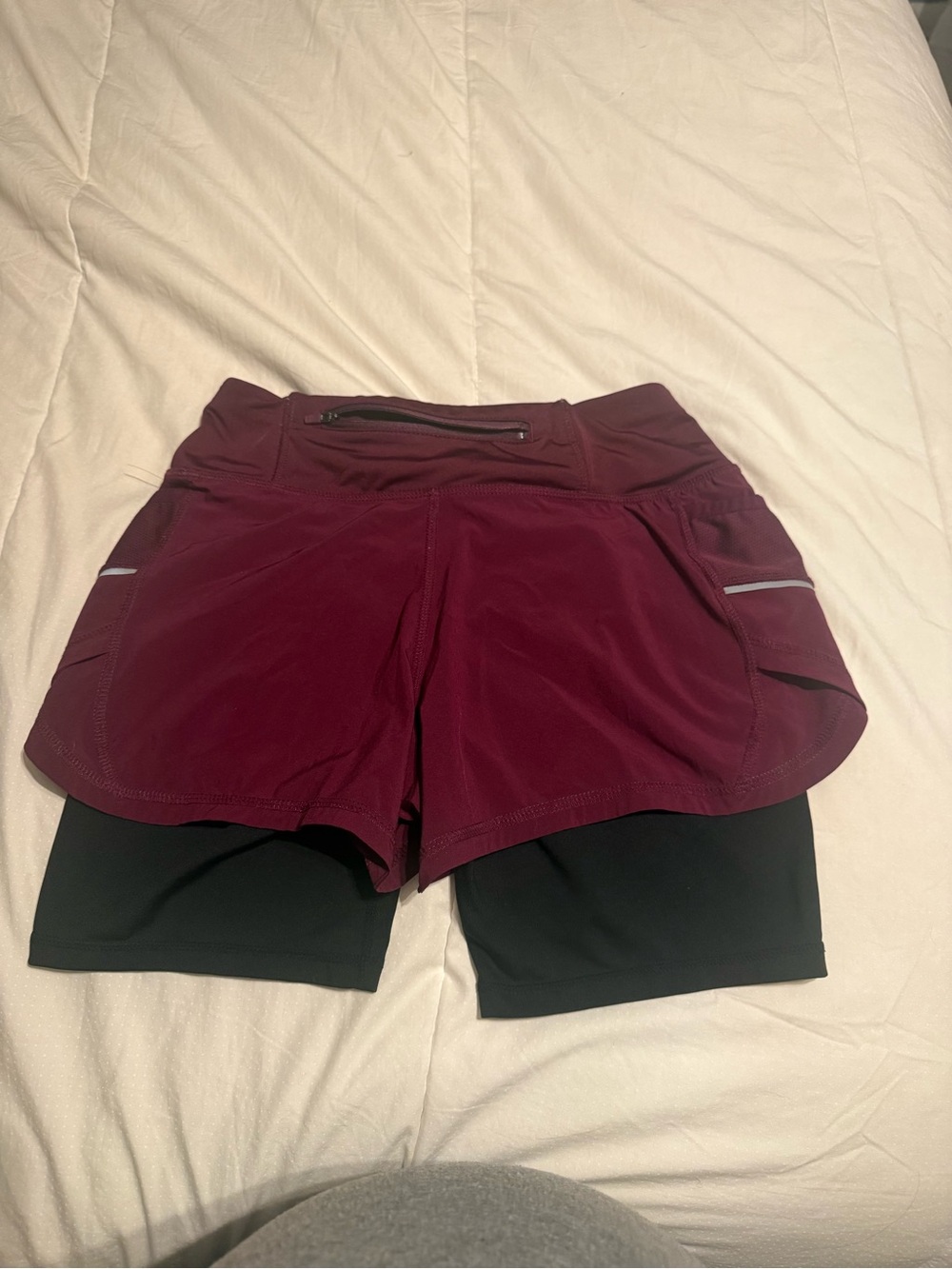 Athleta- Women’s Maroon Layered Running Shorts with Built-In Compression